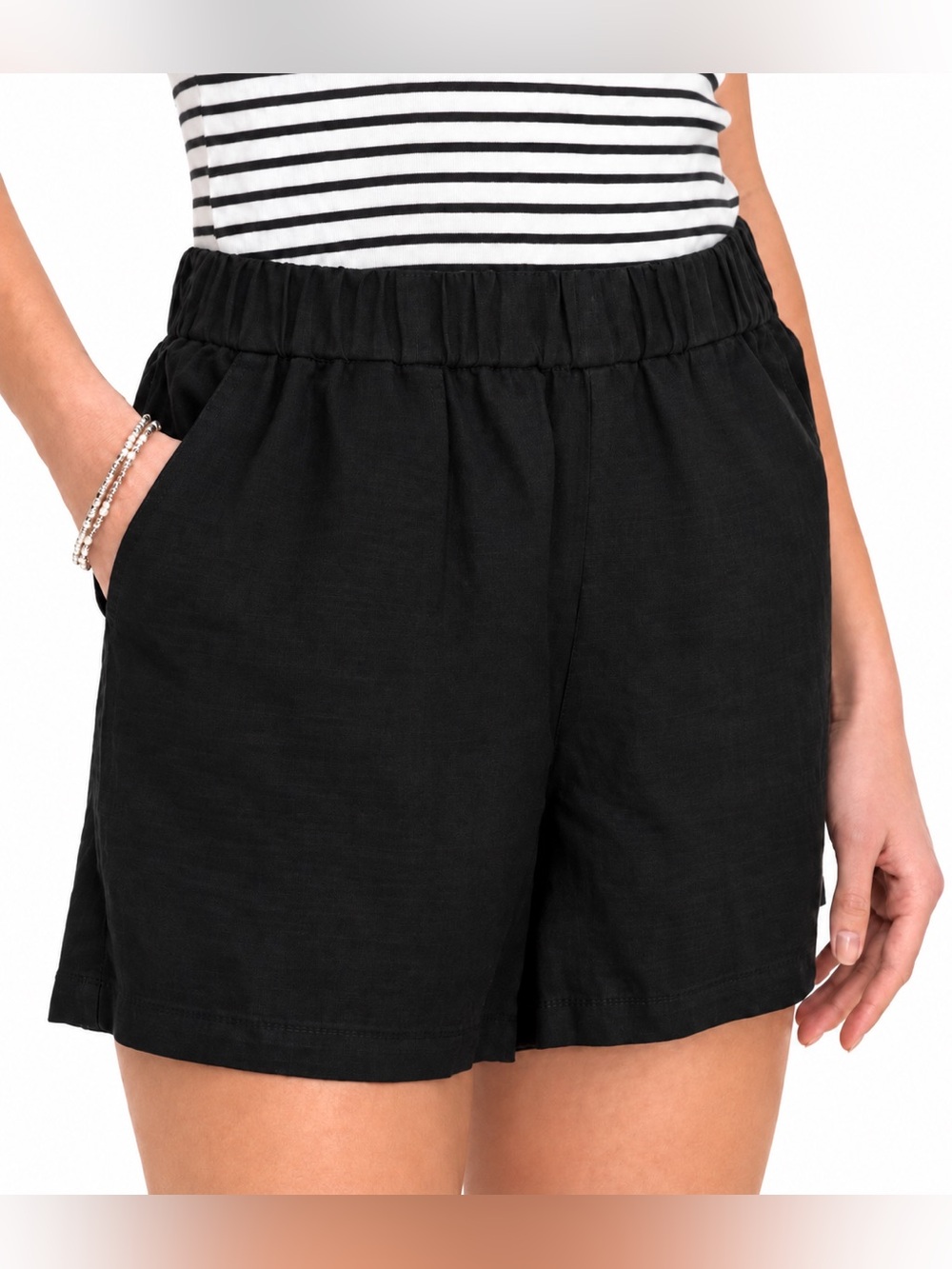 J Crew 100% linen black pull on shorts, small